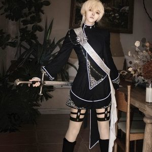 Oathbound Sword - Embroidery Ouji Lolita Set, High-Low Hem Coat